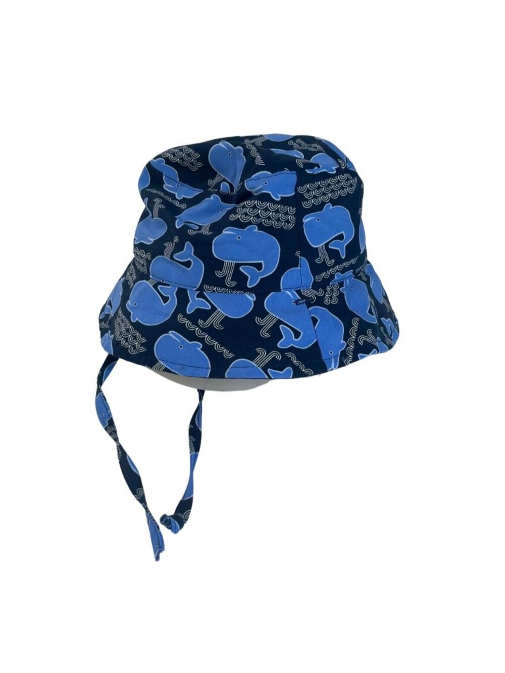 I Play Whale Print Bucket Hat Baby Size Blue Chin Strap